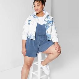 Women's Plus Size Strappy V-Neck Rib-Knit Romper - Wild Fable™ Muted Blue