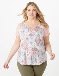 Plus Size Mixed-Print Knotted Back Top