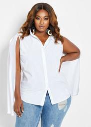 Button Shirt With Cape Overlay