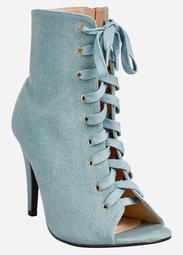 Lace Up Front Open Toe Boot - Wide Width