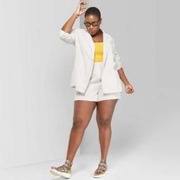 Women's Plus Size Striped Oversized Double Breasted Blazer - Wild Fable™ White