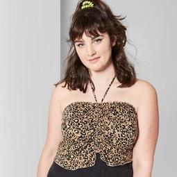 Women's Plus Size Animal Print Cropped Ruched Front Tube Top - Wild Fable™ Black/Tan