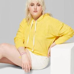 Women's Plus Size Long Sleeve Cropped Terry Hoodie - Wild Fable™ Yellow