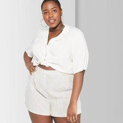 Women's Plus Size Striped High-Rise Button-Front Long Shorts - Wild Fable™ White