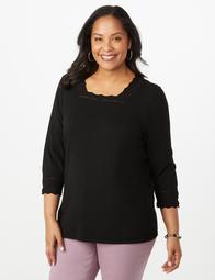 Plus Size Pointelle Square-Neckline Sweater 