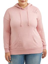 No Comment Women's Plus Size Destructed French Terry Hoodie