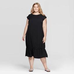 Women's Plus Size Short Sleeve Crewneck Shift Midi Dress - Prologue™ Black