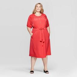 Women's Plus Size Shirred Crewneck Shirtdress - Prologue™ Red