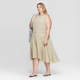 Women's Plus Size Round Neck Bias Skirt Dress - Prologue™ Yellow