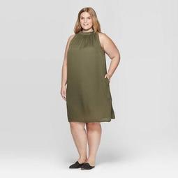 Women's Plus Size Sleeveless Mock Turtleneck Halter Dress - Prologue™ Green
