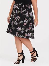 Black Floral Studio Knit Wrap Skirt