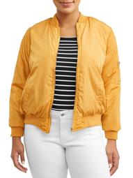 Women's Plus Size Contrast Gold Zip Bomber Jacket
