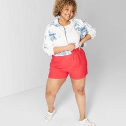 Women's Plus Size Pleated High-Rise Trouser Shorts - Wild Fable™ Red