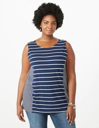 Plus Size Striped Lace-Up Back Top