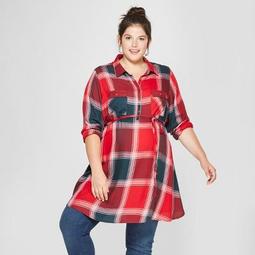 Maternity Plus Size Plaid Long Sleeve Popover Tunic - Isabel Maternity by Ingrid & Isabel™ Red