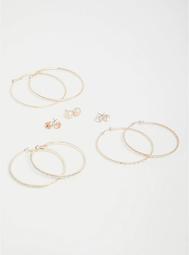 Rose Gold Stud & Hoop Earrings - Set of 6