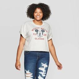 Women's Mickey Mouse Plus Size Short Sleeve Classic Cropped Graphic T-Shirt (Juniors') - Light Gray