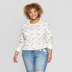Women's Plus Size Palm Tree Sweatshirt - Zoe+Liv (Juniors') - White