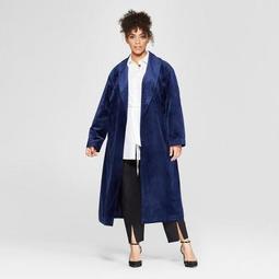 Women's Plus Size Velvet Overcoat - Who What Wear™ Navy