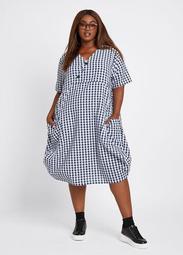 Dubgee By Whoopi Button Detail Gingham Cocoon Dress
