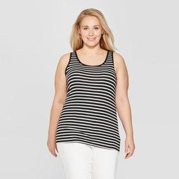 Women's Plus Size Striped Perfect Tank Top - Ava & Viv™ Black/White