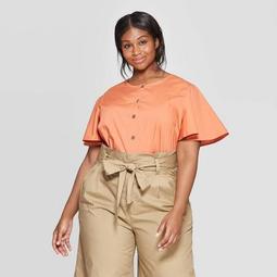 Women's Plus Size Short Sleeve Scoop Neck Blouse - Who What Wear™ Caramel