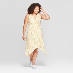 Women's Plus Size Floral Print Sleeveless V-Neck Wrap Dress - Ava & Viv™ Yellow