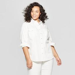 Women's Plus Size Long Sleeve Western Denim Shirt - Universal Thread™ White