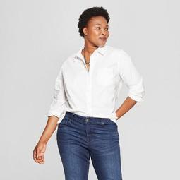 Women's Plus Size No Gap Button-Down Long Sleeve Shirt - Ava & Viv™ White