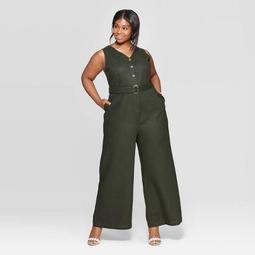Women's Plus Size Sleeveless V-Neck Belted Jumpsuit - Who What Wear™ Green