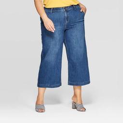 Women's Plus Size Cropped Wide Leg Jeans - Ava & Viv™ Medium Wash