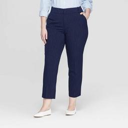 Women's Plus Size Striped Ankle Pants with Comfort Waistband - Ava & Viv™ Navy