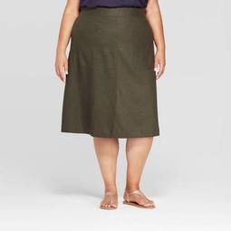 Women's Plus Size Linen Patch Pocket Skirt - Ava & Viv™
