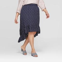 Women's Plus Size Polka Dot High Low Ruffle Skirt  - Ava & Viv™ Navy 