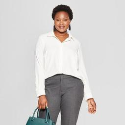 Women's Plus Size No Gap Button-Down Long Sleeve Blouse - Ava & Viv™