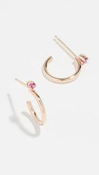 14k Gold Thick Huggie Hoops with Rubies