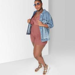 Women's Plus Size Strappy V-Neck Twist Front Romper - Wild Fable™ Burgundy/Brown