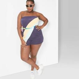 Women's Plus Size Strapless Colorblocked Terry Romper - Wild Fable™ Purple
