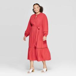 Women's Plus Size V-Neck Full Sleeve Trim Maxi Dress - Who What Wear™