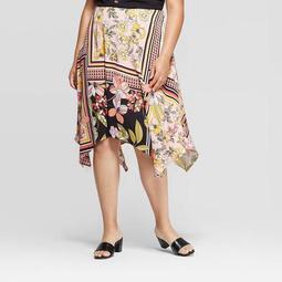 Women's Plus Size Floral Print Mid-Rise Scarf Print Slip Skirt - Who What Wear™ Pink