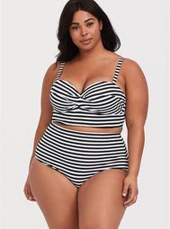 Black & White Stripe Twisted Lightly Lined Bikini Top
