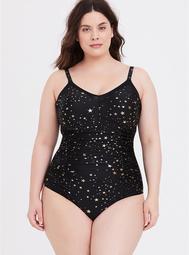 Black Ruched Star One-Piece Swimsuit