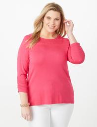 Plus Size Pointelle Cinched-Sleeve Sweater