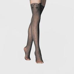 Women's Floral with Dots Tights - A New Day™ Black