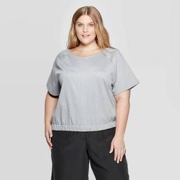Women's Plus Size Short Sleeve V-Neck Banded Bottom T-Shirt - Prologue™ Heather Gray