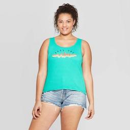 Women's Plus Size Sleeveless Feel The Vibes Graphic Tank Top - Mighty Fine (Juniors') - Teal