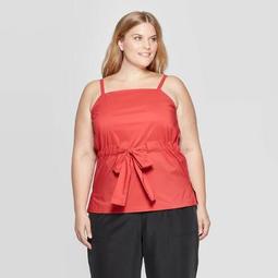 Women's Plus Size Sleeveless Square Neck Tie Waist Cami Top - Prologue™ Red