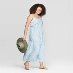 Women's Plus Size Sleeveless V-Neck Button Front Tiered Denim Dress - Universal Thread™ Indigo
