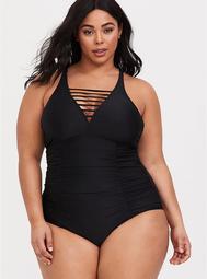 Black Plunging Ladder One-Piece Swimsuit