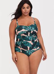 Peach Palm Ruched One-Piece Swimsuit